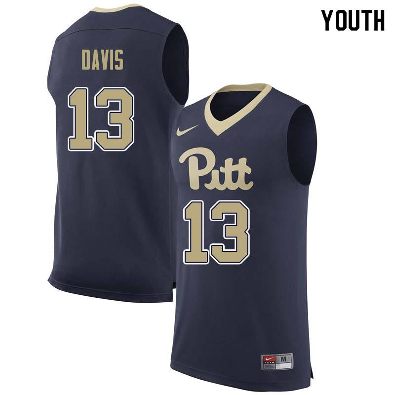 Youth #13 Khameron Davis Pittsburgh Panthers College Basketball Jerseys Sale-Navy